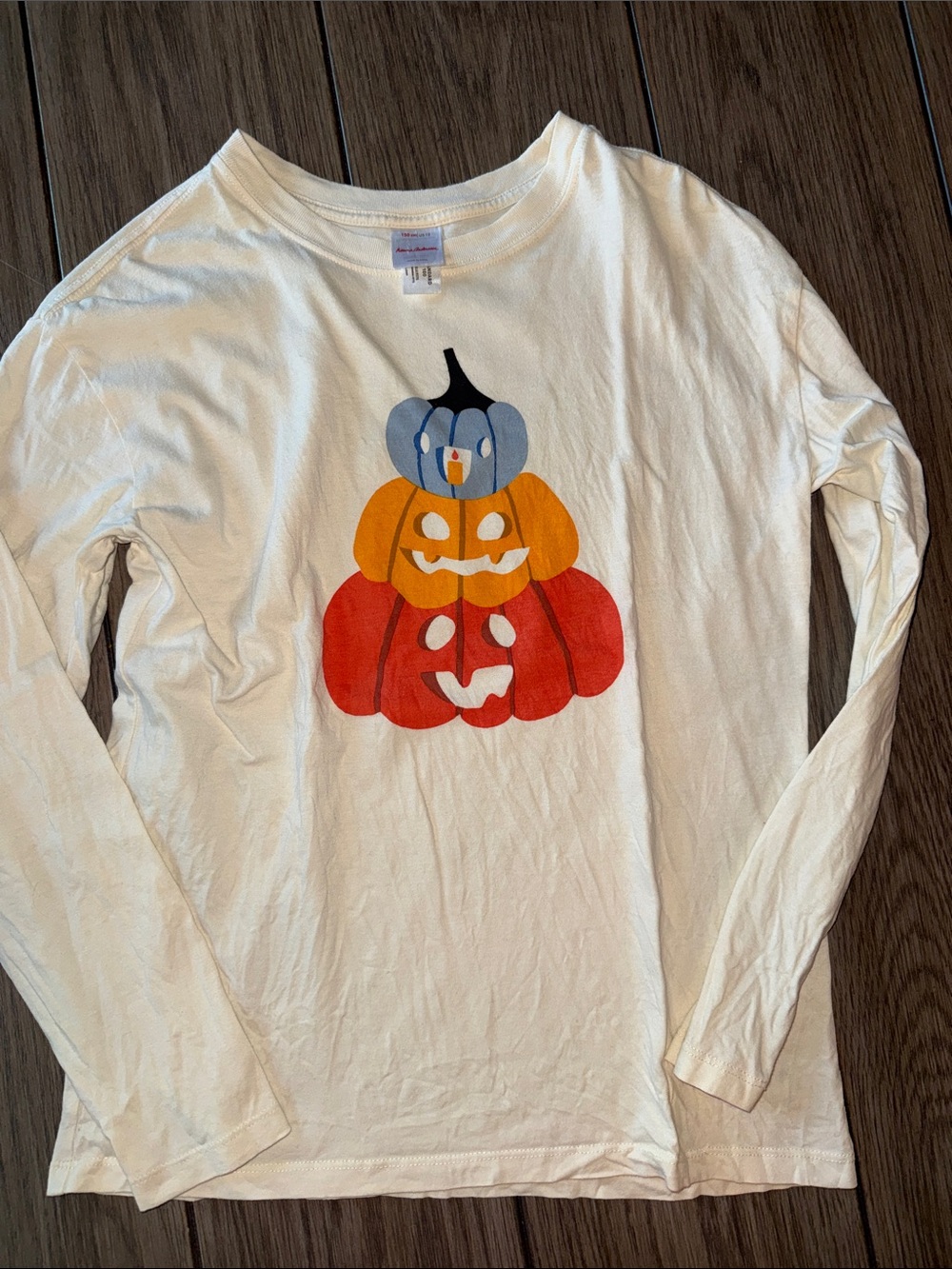 Hanna Andersson White Long-Sleeve Tee with Stacked Pumpkin Graphic